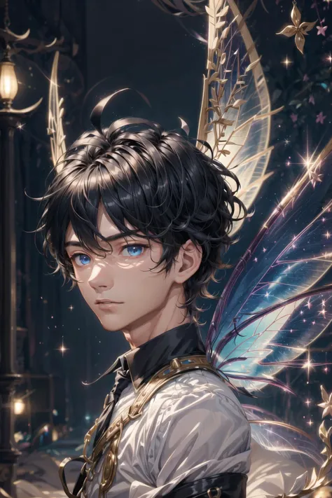 ((masterpiece)), (best quality),absurdres, highres, ultra detailed, (1boy:1.3),
BREAK
1boy, (solo:1.2),expressive eyes, perfect face,(black hair:1.1) ,short hair,blue eyes,manly face, <lora:add_detail:0.8>, <lora:Fairy Wing Lora:1.1> ,wings,Fairy Wings,fairy, 
BREAK
focus on face, blurry background, bokeh, sharp focus,best light,cinematic lighting