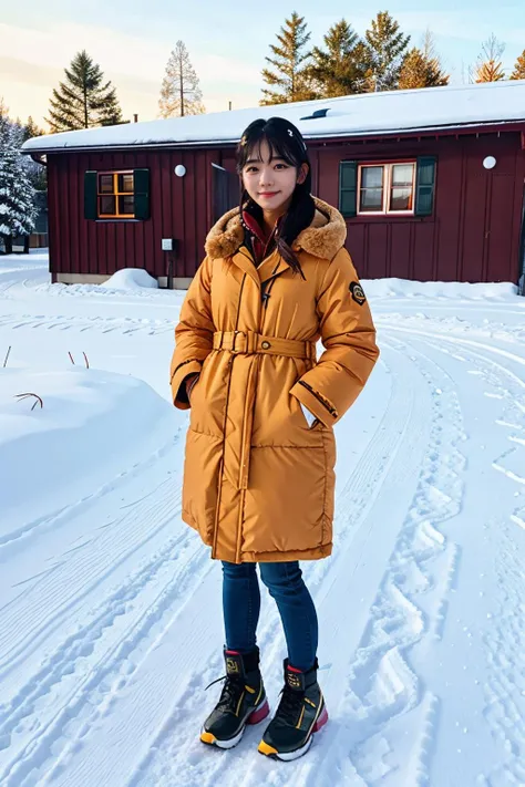 jinnytty, a woman wearing winter coat in the snow  <lora:jinnytty:0.85>