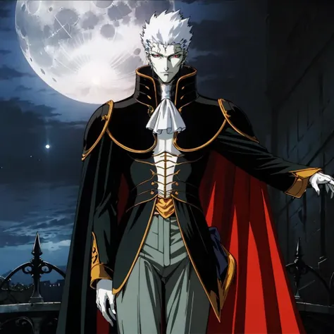 <lora:MeierLink003:0.7>,solo,
MeierLink,vampire,
armor,cape,
jacket,ascot,
belt,pants,
night,moonlight,