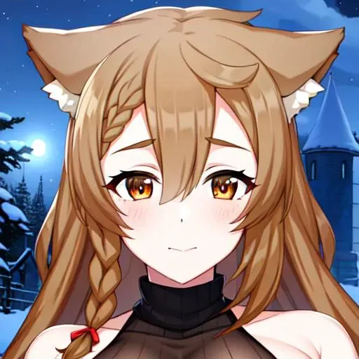 (Night:1.7), palms, pine_tree,sky,snow, snowing,tower, town, tree,building, castle, city, cityscape,outdoors, sitting at attention,sitting on couch, white_Green_sweater, turtleneck,long_sleeves,belt, <lora:Amy_Konosuba-KK77-V1:0.7>,bare arms, bare_shoulders, long hair,bangs,brown_eyes, brown_hair, cat_ears, closed_mouth, hair_between_eyes, side_braid, single_braid, 1 girl, 20yo,mature female,Beautiful Finger,Beautiful long legs,Beautiful body,Beautiful Nose,Beautiful character design, perfect eyes, perfect face, looking at viewer, (innocent_big_eyes:1.0),(Light_smile:0.3), NSFW,official art,extremely detailed CG unity 8k wallpaper, perfect lighting,Colorful, Bright_Front_face_Lighting, (masterpiece:1.0),(best_quality:1.0), ultra high res,4K,ultra-detailed, photography, 8K, HDR, highres, absurdres:1.2, Kodak portra 400, film grain, blurry background, bokeh:1.2, lens flare, (vibrant_color:1.2), (Beautiful,large_Breasts:1.4), (beautiful_face:1.5),(narrow_waist), white sleeves,