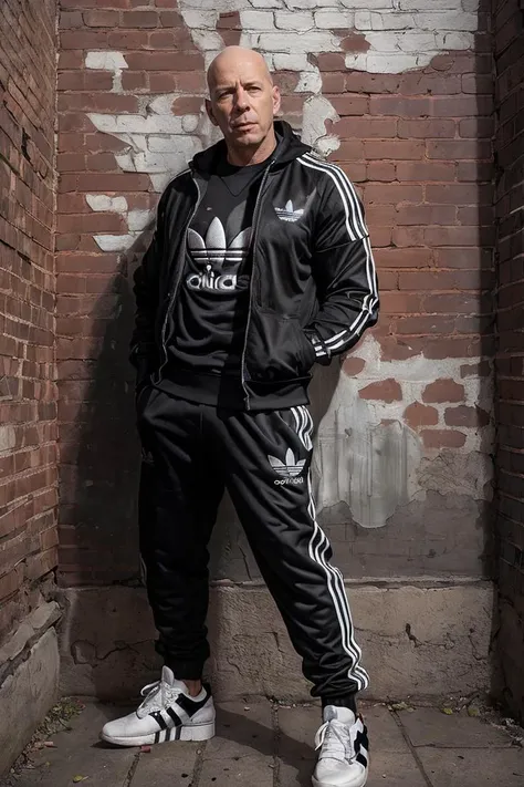 (dynamic pose:1.2),(dynamic camera),(art retouch, photo surrealism),
close-up an handsome Bruce Willis ,(in an adidas tracksuit, hiphop style dance, posing for a magazine cover, brick walls, ghetto crime, disadvantaged area)
,(grotesque,caricature:1.2),(realistic, fine art parody), (16mm lens low wide-angle,(fish-eye:0.8)),(move noment)