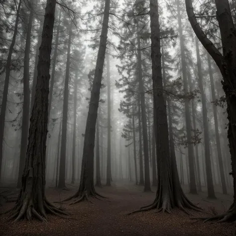 photo RAW,(A dark, mysterious forest with gnarled trees,Realistic, realism, hd, 35mm photograph, 8k), masterpiece, award winning photography, natural light, perfect composition, high detail, hyper realistic, dusty atmospheric haze, high quality textures of materials, volumetric textures, coating textures, metal textures
