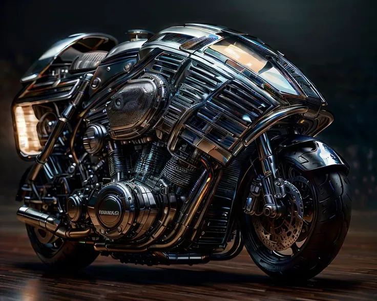 (8k, RAW photo, highest quality), extremely high-resolution details, photographic, realism pushed to extreme, fine texture, 4k, ultra-detailed, high quality, high contrast, colorpop style, Wide Shot, Imagination theme, (A Super Bike Motorcycle:1.1), Cover-Art, Rococo, Ray Tracing, Hyper Real, Best Quality, Illumination, ::8k, hd, hq, body ilumined, face ilumined, watercolor style, beautiful detailed, oil painting, award-winning, oil on canvas, soft impressionist brush strokes, dim volumetric lighting, octane beautifully render, framing, hyperrealistic, film grain, Hasselblad 35mm, f2 1/60, ISO 800, Miki Asai Macro photography, close-up, hyper detailed, trending on artstation, sharp focus, studio photo, intricate details, highly detailed, by greg rutkowski , <lora:ChromeTech-21:1>