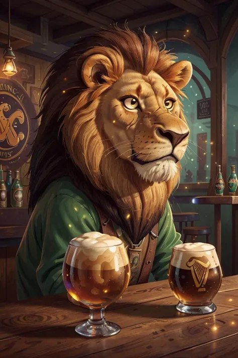 lion handing out sung potions to a line of other different forest animals
