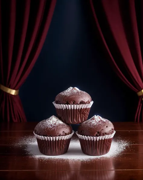 photo RAW,(Chocolate puffs, professional situational aesthetic decoration and cinematography, can be used for advertising and advertising posters, Burgundy and dark_blue colors), masterpiece, award winning photography, lighting, perfect composition, high detail, hyper realistic,dramatic lighting, epic