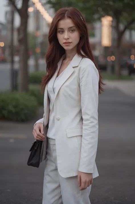 tv_Rosie_Day_A, model pose, neutral expression, ((wearing a business suit)),full body shot, Twilight, at a sidewalk cafe, (((relaxed))), "epic-Ultra-HD-details", "epic-Ultra-HD-highlights", PA7_Human-Likeness