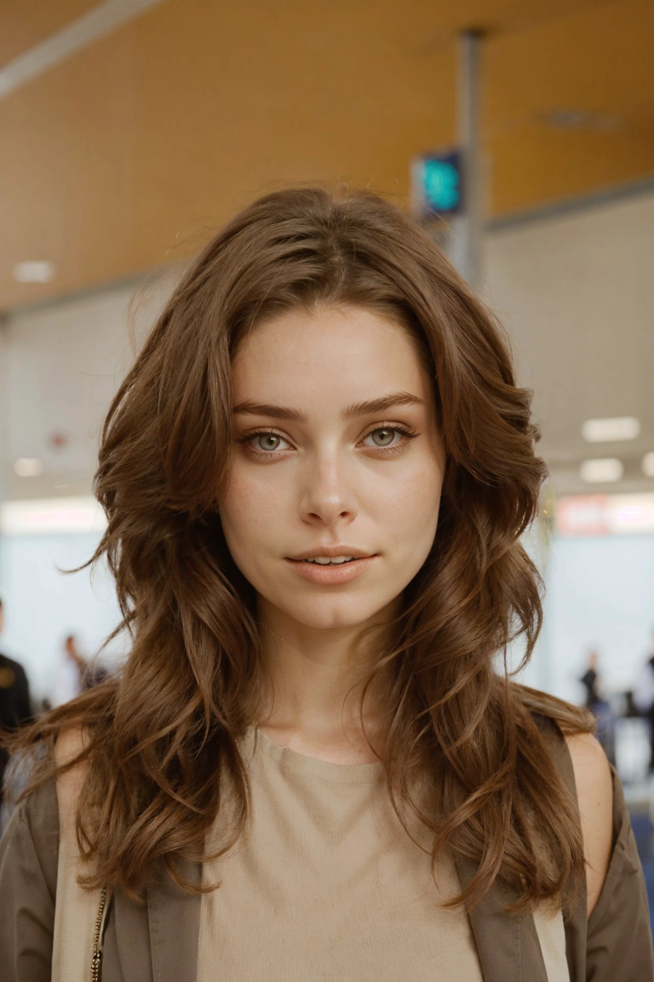 ASCII(eye level, head shot:1.2) photo of <lora:brandygordon_v1:.9> BrandyGordon,
she is wearing fengguan
,
her hair is styled as curly layers,
she is wearing armlet,
BREAK she is (running in the airport:1.1),
warm golden hour lighting,