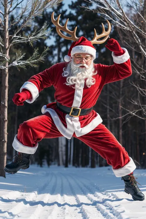 photo RAW,((dynamic pose:1.3),(dynamic camera:1.3),cute cartoon christmas santa deer watercolor style Clipart 14 High Quality JPGs no background), masterpiece, award winning photography, lighting, perfect composition, high detail, hyper realistic,dramatic lighting, epic