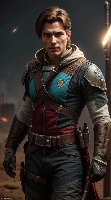 an awarded profesional photo of 1 man Silas "Starfall" Thorn (Resistance Pilot): Silas Thorn, a skilled and courageous Resistance pilot, embodies the spirit of hope and defiance against the First Order. His short-cropped dark brown hair reflects his disciplined and determined nature. His intense green eyes, shining with unwavering resolve, mirror the commitment he has to the Resistance cause. Silas's Resistance pilot uniform, adorned with the emblem of the Resistance, symbolizes his dedication to the fight for freedom. At his side, he carries a Resistance blaster pistol, a weapon he wields with both precision and valor in the dogfights against the First Order. As he soars through the stars in his X-wing, Silas becomes a celestial aviator, his every maneuver a testament to the indomitable spirit of the Resistance. with Voluptuous - A body with full curves and a more robust silhouette. , ultradetailed, intricated face,(face details:1.1),perfect eyes, ideal body posture,perfect body proportions, by jeremy mann, by sandra chevrier, by maciej kuciara,(masterpiece:1.2),(ultradetailed:1.1), ultrasharp, (perfect, body:1.1),(realistic:1.3),(real shadow:1.2), photo Fujifilm XT3, ,(perfect body proportions:1.1)<lyco:GoodHands-beta2:1>, intricated hands,(by Michelangelo),(profesional lights:1.3) (profesional photography:1.3), cowboy shot (character focus:1.1), depth of field, perfect hands, realistic shadows, realsitic lights, perfect quality, natural skin, skin marks, detailed hairstyle, kkw-skin-det, photorealistic,
