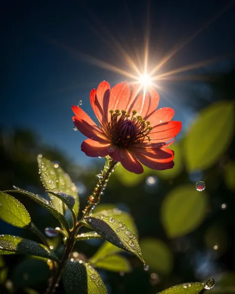 photo RAW,(a Anigozanthus with water drops is standing at the sun, in the style of beeple, dazzling chiaroscuro, romantic scenery, mikko lagerstedt, alex grey, selective focus, uhd image), masterpiece, award winning photography, natural light, perfect composition, high detail, hyper realistic