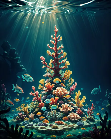 photo RAW, (underwater:1.2) reef, teeming with life, masterpiece, award winning photography, lighting, perfect composition, high detail, hyper realistic,dramatic lighting, epic