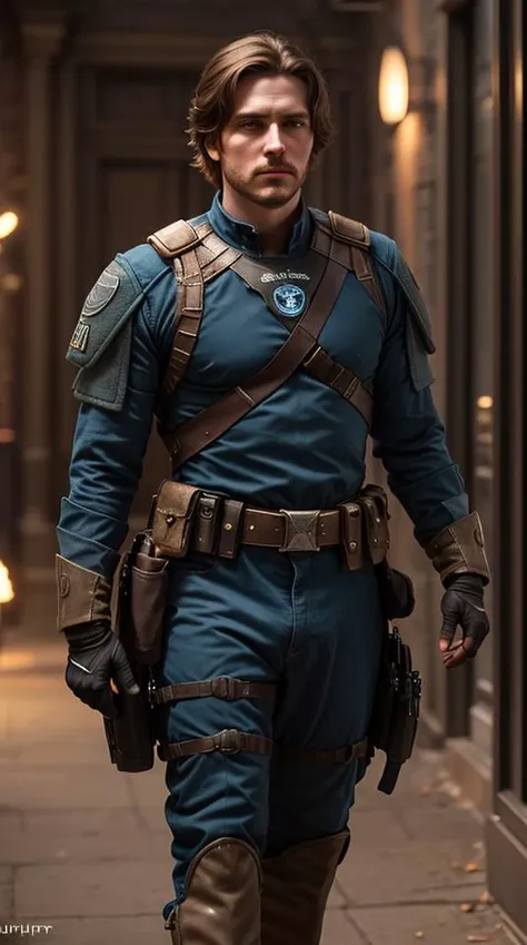 an awarded profesional photo of 1 man Asher "Starhawk" Wolfe (Resistance Soldier): Asher Wolfe, known as "Starhawk" among the Resistance soldiers, has a strong and commanding presence. His close-cropped dark brown hair reflects his no-nonsense and disciplined nature. His deep blue eyes, shimmering with determination, mirror the unwavering commitment he has to the Resistance cause. Asher's Resistance soldier uniform, adorned with the emblem of the Resistance, symbolizes his dedication to the fight against tyranny. At his side, he carries a customized blaster rifle, a weapon he wields with both precision and valor on the battlefield. As he leads his fellow soldiers against the First Order, Asher becomes a celestial sentinel, his every action protecting the galaxy from the darkness. with Slim-Graceful - A slender and graceful body with a subtle presence. , ultradetailed, intricated face,(face details:1.1),perfect eyes, ideal body posture,perfect body proportions, by jeremy mann, by sandra chevrier, by maciej kuciara,(masterpiece:1.2),(ultradetailed:1.1), ultrasharp, (perfect, body:1.1),(realistic:1.3),(real shadow:1.2), photo Fujifilm XT3, ,(perfect body proportions:1.1)<lyco:GoodHands-beta2:1>, intricated hands,(by Michelangelo),(profesional lights:1.3) (profesional photography:1.3), cowboy shot (character focus:1.1), depth of field, perfect hands, realistic shadows, realsitic lights, perfect quality, natural skin, skin marks, detailed hairstyle, kkw-skin-det, photorealistic,