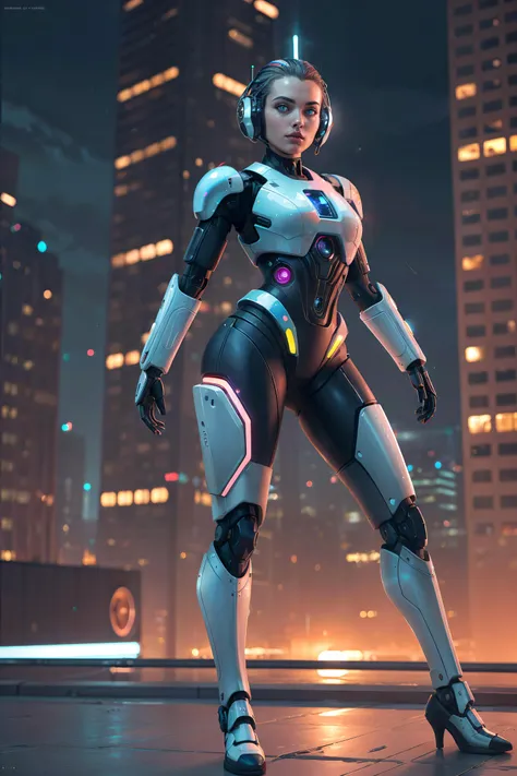 masterpiece, 1990s [sci-fi] art, (realistic digital painting), <lora:NeonNoir-000002:0.5>, NeonNoir, highly detailed painting of (beautiful (female android:1.4)), (robot body with human head), ((ceramic skin, reflective skin)), ((long (multi-color:1.3) hair)), exposed wires and tubes in the joints, (perfect face), neutral expression, looking into the distance, detailed glowing red eyes, standing on a sci-fi skyscraper rooftop, legs spread, nighttime cyberpunk skyline in the distance, blue and yellow neon, beautiful lighting, (by Boris Vallejo, by Julie Bell, by Michael Whelan, by Larry Elmore), (perfect composition), outdoor cyberpunk skyline setting, fine details, 1990s sci-fi art, by Heavy Metal Magazine, dynamic angle, dynamic pose, full-body pose, ((beautiful hands, beautiful eyes, perfect eyes, perfect hands)), (Extremely Detailed Oil Painting:1.2), glow effects, godrays, Hand drawn, render, 8k, octane render, cinema 4d, blender, dark, atmospheric 4k ultra detailed, cinematic sensual, Sharp focus, humorous illustration, big depth of field, Masterpiece, colors, 3d octane render, 4k, concept art, trending on artstation, hyperrealistic, Vivid colors, extremely detailed CG unity 8k wallpaper, trending on ArtStation, trending on CGSociety, Intricate, High Detail, dramatic