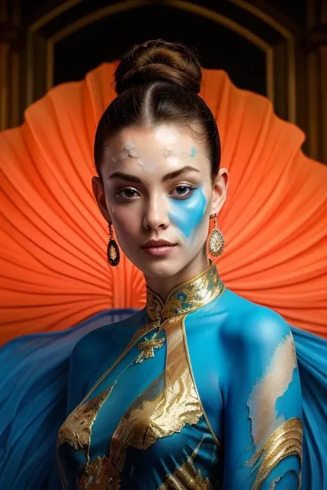 masterpiece,best quality,whole body,lotus,<lora:hehua5:0.5>,(swedish blonde girl),focused face expression,detailed face,dynamic floating hair,wearing a cheongsam,blue background, (body painting),morandi color,rich color, <lora:epiCRealismHelper:0.8>, skin texture, pores, (imperfect skin:1.4), (closeup), face marks, limited color scheme, blue colors, (messy hair), gold accents, bokeh, depth of field, paint on skin, dynamic pose,