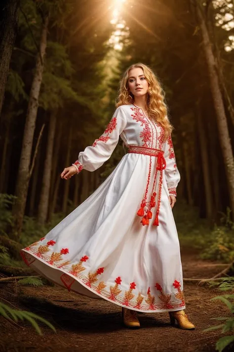 (dynamic pose:1.2),(dynamic camera),photo RAW,(young_woman in dress,Embroidery,belorussin,long blonde wave hair, standing in forest <lora:Embroidery:0.75>,(bokeh:1.2)), masterpiece, award winning photography, lighting, perfect composition, high detail, hyper realistic,dramatic lighting, epic