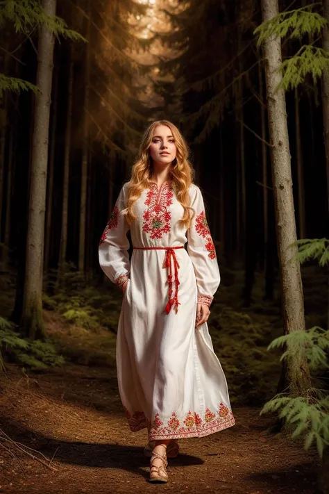 (dynamic pose:1.2),(dynamic camera),photo RAW,(young_woman in dress,Embroidery,belorussin,long blonde wabe hair, standing in forest <lora:Embroidery:0.75>), masterpiece, award winning photography, lighting, perfect composition, high detail, hyper realistic,dramatic lighting, epic