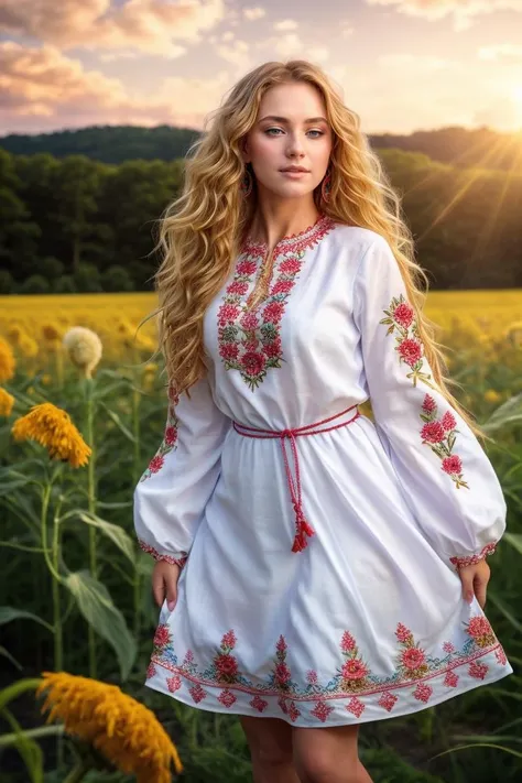 (dynamic pose:1.2),(dynamic camera),photo RAW,((close-up:1.2),young_woman in dress,Embroidery,belorussin,long blonde wave hair, standing on flowers field, big cornflowers in foreground <lora:Embroidery:0.75>,(bokeh:1.2)), masterpiece, award winning photography, lighting, perfect composition, high detail, hyper realistic,dramatic lighting, epic