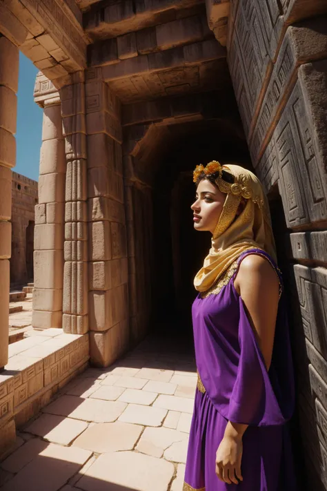 1girl, (stylized by Gerald Brom:0.8) , colorful 3d blender render, Remodernism, insane details, elegant, landscape of a ([Chichen Itza|Gwalior Fort]:1.3) from inside of a Petra, it is very [Gritty:Zen:2] and Repressive, dense flowers with Violet, Stormy weather, Graphic novel, Depressing, Light caustics, Low shutter, Kodak portra, rich color, gilded technique, dslr, arthouse