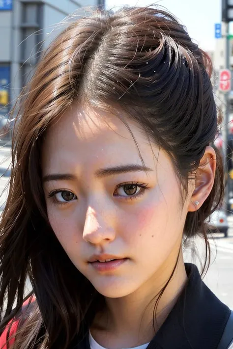 RAW close-up portrait photo, embedding:SuzukiAiri in busy Tokyo street, embedding:fcDetailPortrait