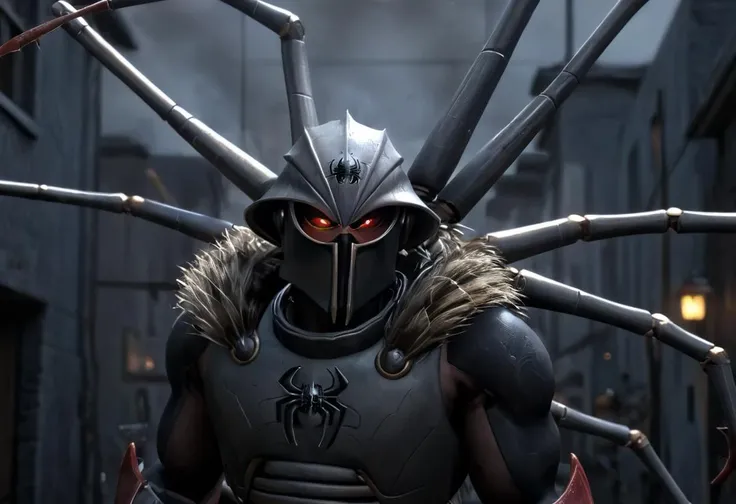 (masterpiece, best quality, ultra_detailed, highres, absurdres:1.2), <lora:lord_recluse_xl_v2-000029:0.75> Lord Recluse, helmet, red glowing eyes, fur trim, metallic armor, red energy balls around hands, extra arms with claws, dynamic pose, (robotic spiders:1.4), smoke, fog, broken machines, dark, futuristic, post-apocalyptic, in the style of resident evil, volumetric lighting, rim lighting, cinematic lighting, octane render, cgi, game character, mmorpg, next gen graphics