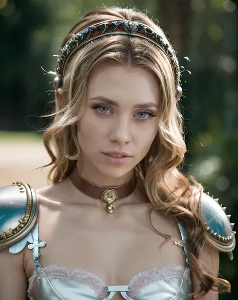 cinematic photo <lora:quiron_AnyaOlsen_v1_Lora:0.87> AnyaOlsenQuiron, realistic, makeup, blond hair, Relaxing, Light Lilac Roman legionnaire armor, Studded Bracelet, . 35mm photograph, film, bokeh, professional, 4k, highly detailed