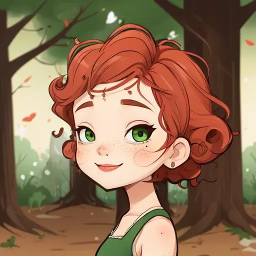 female, age 25, caucasian, pearly skin, freckles, small green eyes, high forehead, ginger wavy hair, wild hair, oval face, cute, highly detailed, sharp focus, stunningly beautiful, looking at camera, smile, sultry look, makeup, masterpiece, walking in the park ((full body:1)), <lora:julie_west_v1-000040:0.9>