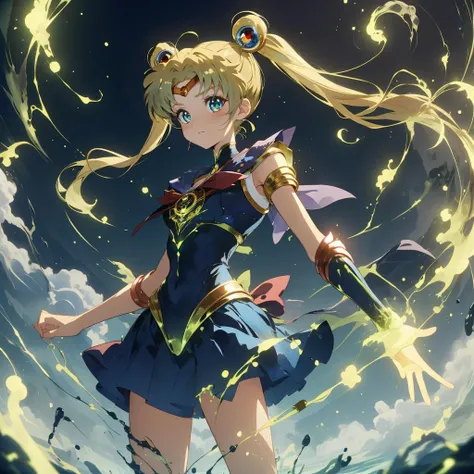 <lora:AcidMagic-22:0.8>,AcidMagic , fantasy, toxic corrosion , acid aura,
<lora:EPsmSailorMoon:0.8> EPsmSailorMoon, twintails, from below, looking down, glowing eyes,