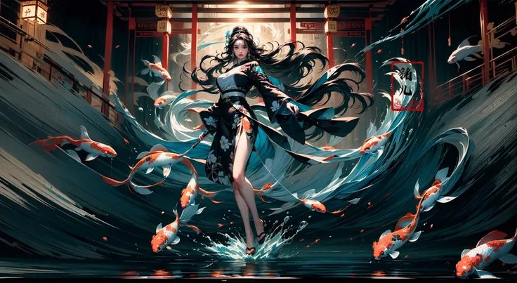 (solo focus:1.5)ultra-detailed(masterpiece:1.4)best qualityultra high resGround glass(english_text),multiple_girls,virtual_youtuber,
(1girlsolo:1.5)kuri style,(long legs:1.1),(imid shot,macro shot:1.25),(Detailed face description), Chinese Antique Costume,chinese Martial Arts,large_breasts,Absurdly long hair,black hair
(((Splash ink))), (((Ink style))), ((game_cg)), (((best quality))), (((ultra detailed))), (((masterpiece))), illustrationover, cover_page, letterboxed, long_hair, looking_at_viewer, pureerosface_v1((Detailed text))figure
aqua Theme Chinese ThemeInk style,Combat postureA shot with tensiondetailed backgroundDouble exposure,
Buddha statueChinese architecture,
line,badge,pattern,ultra realistic 8k cg, Splattered black ink,flawless, clean,Extreme flowing hair, masterpiece, professional artwork, famous artwork, cinematic lighting, cinematic bloom, (full body:1.7), ((nagative space:0.8),(drawing board:1.3),
(ether colorful ink flowing koi:1.3),gracefully twirls amidst a captivating whirlwind of vibrant silk ribbons, employing dynamic lighting to enhance the sense of motion and the striking colors,
{Extremely Delicate Beautiful},(detailed eye description),((Delicate Faces)),(Beautiful and detailed facial depiction),cold attitude,eyeshadow,eyeliner,
<lora:~Q?-& koi:0.8>