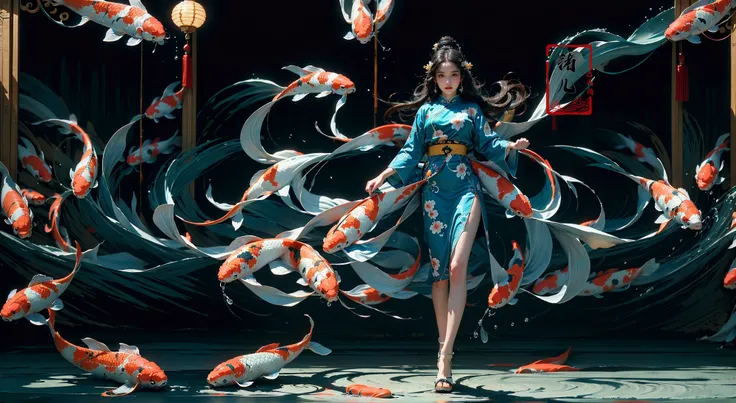 (solo focus:1.5)ultra-detailed(masterpiece:1.4)best qualityultra high res, cyan background
(1girlsolo:1.5)kuri style,(long legs:1.1),(imid shot,macro shot:1.25),(Detailed face description), Chinese Antique Costume,chinese Martial Arts,large_breasts,Absurdly long hair,black hair
aqua Theme Chinese ThemeInk style,Combat postureA shot with tensiondetailed backgroundDouble exposure,
Buddha statueChinese architecture, (full body:1.7),
(ether colorful ink flowing koi:1.3),gracefully twirls amidst a captivating whirlwind of vibrant silk ribbons, employing dynamic lighting to enhance the sense of motion and the striking colors,
<lora:~Q?-& koi:0.8>