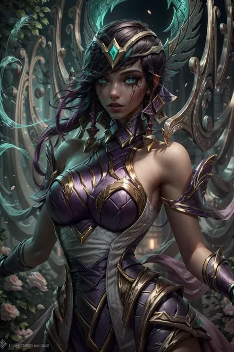 ultra realistic, ((gorgeous)), league of legends, highres, 1girl, ultra-detailed, (beautiful detailed face and eyes and hair:1.1), masterpiece, perfect face, beautiful face, textured skin, beautiful detailed face, sensual, beautiful eyes, masterpiece, intricate details, 1girl, looking at viewer ,solo, seductive, erotic, Extremely beautiful, large breast, pretty woman, beautiful woman, half body, perfect, kaerma, (sexy pose:1.2), hair ornament, looking at viewer, <lora:kaerma-000006:1.2>, green eyes, <lora:add_detail:0.7>