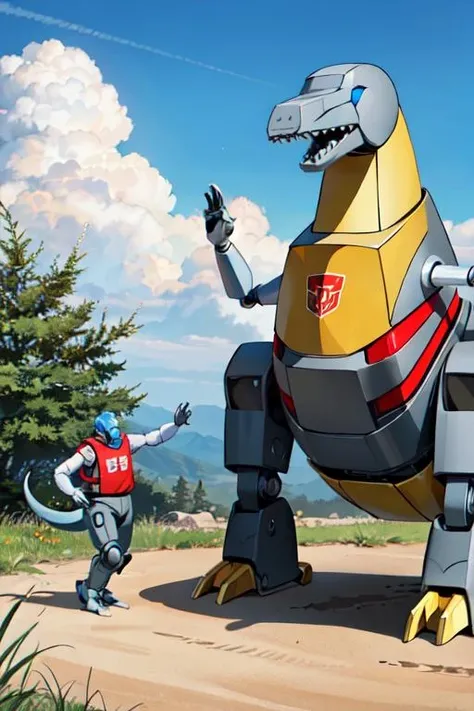masterpiece, best quality, sky,robot,out door,
<lora:GrimlockG1:0.7>grimlock,small hands, long tail,dinosaur robot,