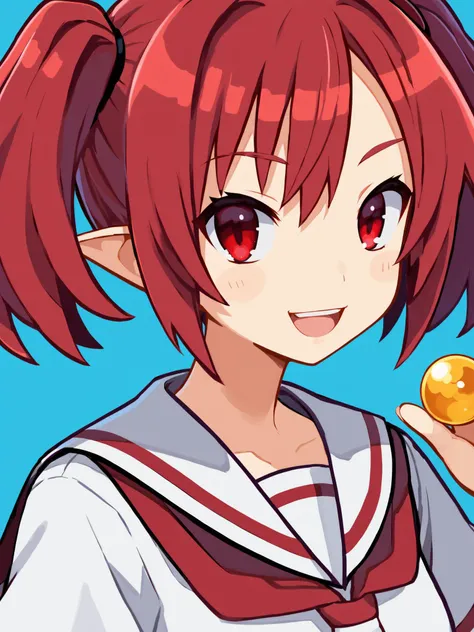 score_9,1girl,solo,standing,upper body,close up,school uniform,red hair,red eyes,happy,pointy ears,twintails,short hair,<lora:DisgaeaXL:0.8>,