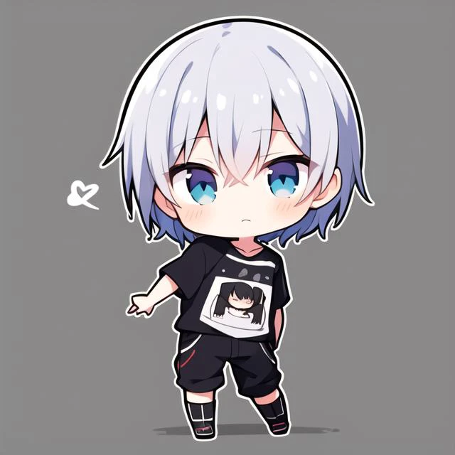 1boy,male,bishounen, short hair, man,chibi,full body, shirt,