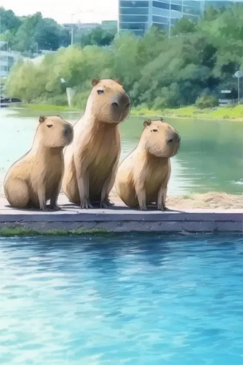 <lora:20230529115501:1>TIV, <lora:add_brightness:0.5><lora:add_detail:0.5> <lora:capi:1>capybara, no human, talking,spring park,river,wind ,
