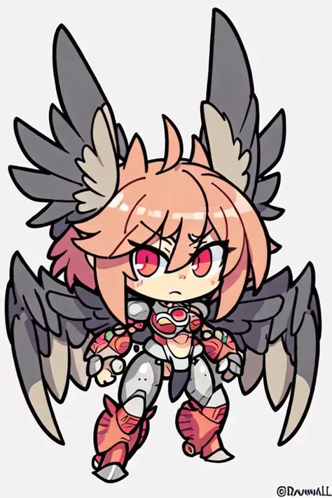 wide-eyed,detailed face ,full body,brawllhalla style, brawwl,mecha, large wings,