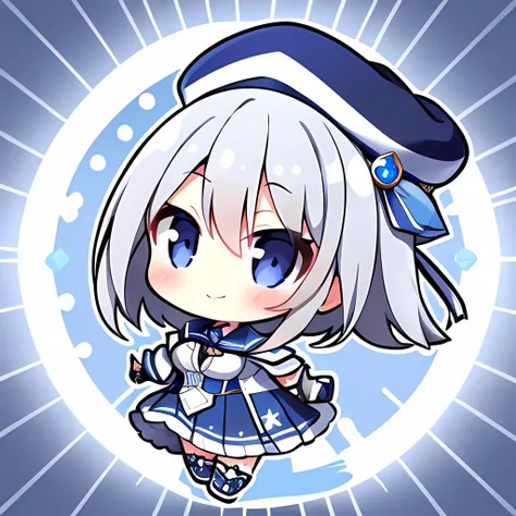 detailed face, detailed eyes, 4k, 1girl, highschool age, gray hair, blushing, small smile, light azure eyes, blue shoes, standing up, mage, dual ponytail, light blue skirt, light blue shirt with white buttons, blue mage hat, large breasts