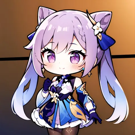 1girl, chibi,
keqing \(genshin impact\),<lora:keqingGenshinImpact3in1_v10:1>
pantyhose, hair bun, purple hair, gloves,((twintails)), long hair, purple eyes, diamond-shaped pupils, bare shoulders, hair ornament, black pantyhose, cone hair bun, detached sleeves,dress, jewelry, medium breasts, earrings, bangs, frills, purple dress, black gloves, braid, skirt, smile, blush,