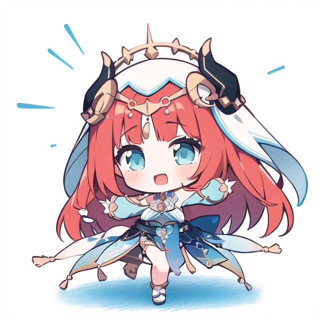 1girl,nilou \(genshin impact\), chibi,full body,dancing, white background, happy <lora:nilou-000008:1>