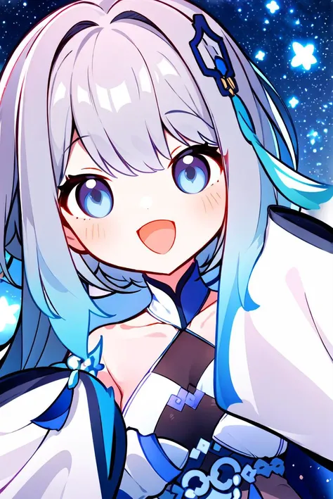 dutch angle, (focus, closeup, portrait:1.2)
guizhong_genshin, default_dress, starry sky print, sleeves over wrists
smile, happy face, cute face, :D, open mouth, looking at viewer,
masterpiece, best quality, 1girl, solo,
<lora:genshinHoyoArtStyle_v10:0.8>, <lora:guizhongGenshinImpact_guizhongv1:1>