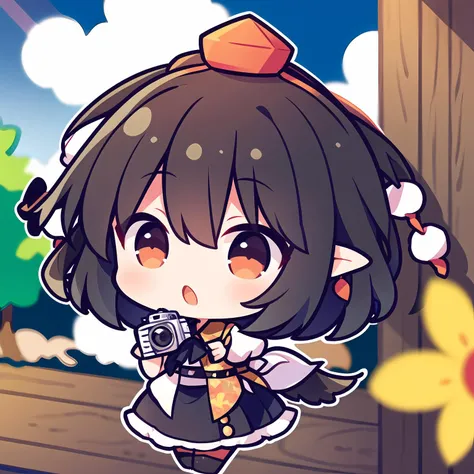 (chibi:1.1),1girl,aya-a,hat, camera,<lora:shameimaru:1>