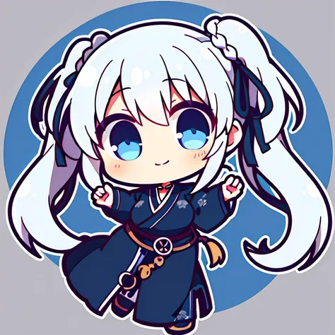 (chibi:1.1),1girl,nao \(mabinogi\), slight smile, twintails, hair ribbon, chinese clothes,white hair, blue eyes,<lora:mabinogi_nao-12:1>