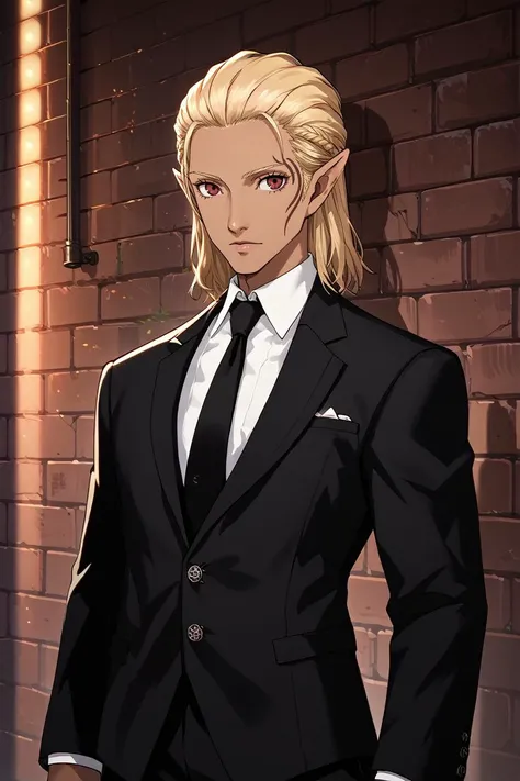 score_9, score_8_up, score_7_up,
<lora:DAZevran:0.8>
DAZevran, 1boy, blonde hair, brown eyes, pointy ears, tanned skin, face tattoo, looking at viewer, In a dimly lit urban alley, tailored black suit, ambient neon lights casting shadows, leaning confidently against a brick wall, cowboy shot