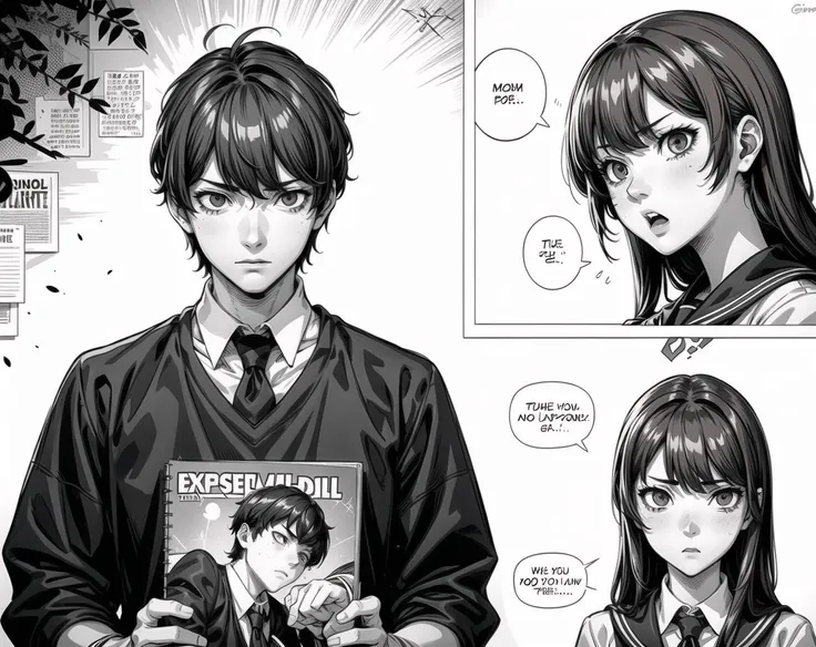 daily of a boy and a tsundere girl, comic, greyscale, <lora:add_detail:0.5> masterpiece, best quality, intricate detail
ADDCOMM
1boy, school uniform, black hair, very short hair, expressionless,
ADDCOL
1girl, school uniform, (tsundere:1.4), mixed signals, brown hair,