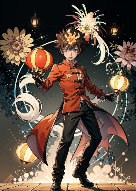 1boy <lora:Tsuna_Reborn2:0.8> tsuna sawada, gloves, brown eyes, chinese clothes, full body, festival, lion dance, fireworks, chibi, year of the dragon, chinese new year, lantern,
masterpiece, best quality, intricate details,
<lora:backlight_slider_v10:-1> <lora:contrast_slider_v10:2>
<lora:add_sharpness:1.0><lora:add_sharpness:1.0>