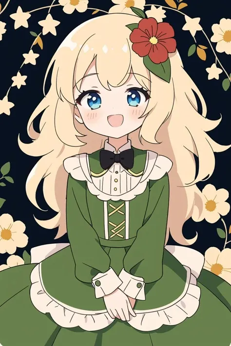 1girl, solo, flower, dress, UHD, high details, best quality, anatomically correct, 16k,