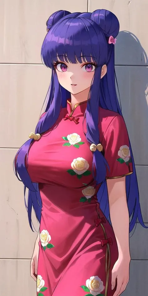 <lyco:ShanpuuRanmaV3:0.7>, shanpuuranma, large_breasts, standing, solo, Chinese_Clothes_Floral_Print_SMP,, masterpiece, best quality, detailed face, detailed eyes, highres,