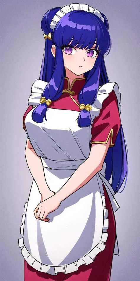 shanpuuranma, large_breasts, standing, solo, Chinese_Clothes_Waitress_SMP, Apron_Frilled_SMP, masterpiece, best quality, detailed face, detailed eyes, highres,