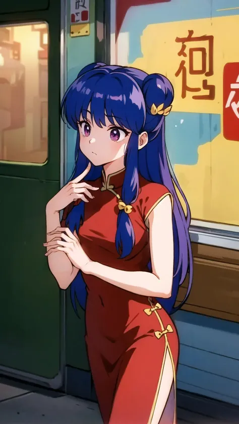 masterpiece, best quality, highres, BREAK
,sad,complex on bus nighttime, , , front view, clapping hands,, ,BREAK,  <lyco:ShanpuuRanmaV3:0.6>, shanpuuranma,
china_dress_red_SMP,china dress,red dress