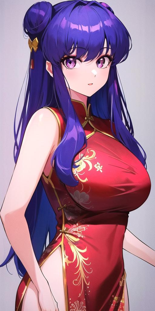 A woman in a red dress with long blue hair and a ponytail - SeaArt AI
