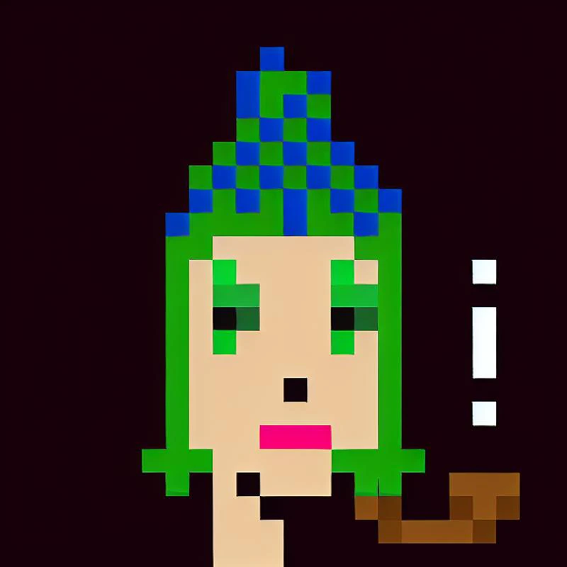 a rendition of Female Tassle Hat Black Lipstick Clown Eyes Green, art by punks_sd